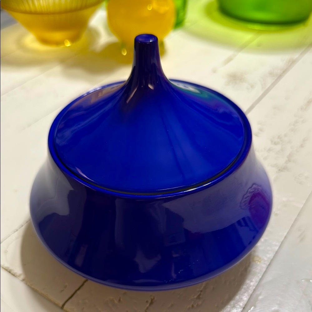 Blue Glass Lidded Bowl Bavaria Germany